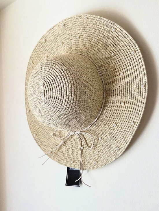 Renato Balestra - Italy - Straw Visor Summer Hat Embellished with Pearls NEW main image 9